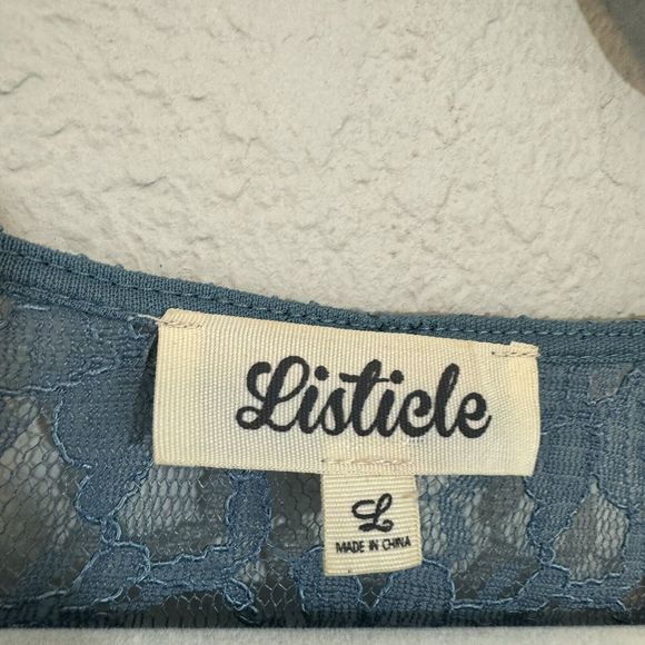 Listicle Blue Lace ‎ Short Sleeve Peplum Sheer Blouse Size Small Boutique L Boho - Picture 2 of 3